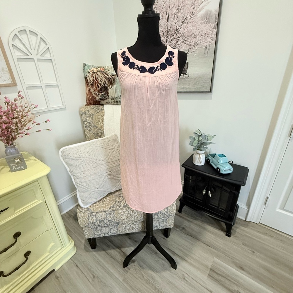Jasmine & Ginger Pink Midi Dress with Navy Accents